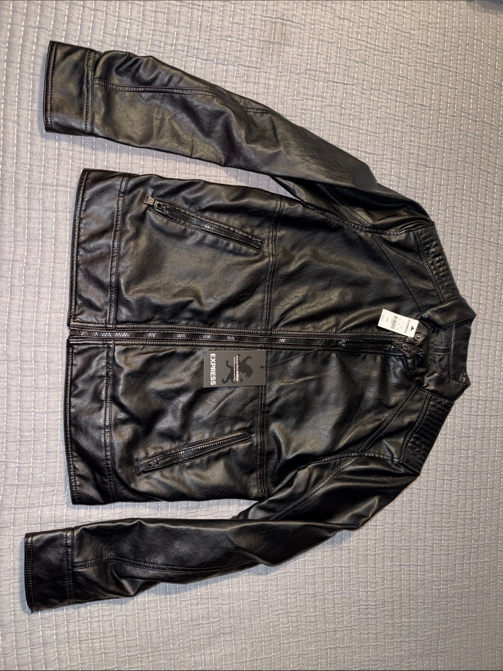Express Men’s Black Faux Leather Bomber Jacket